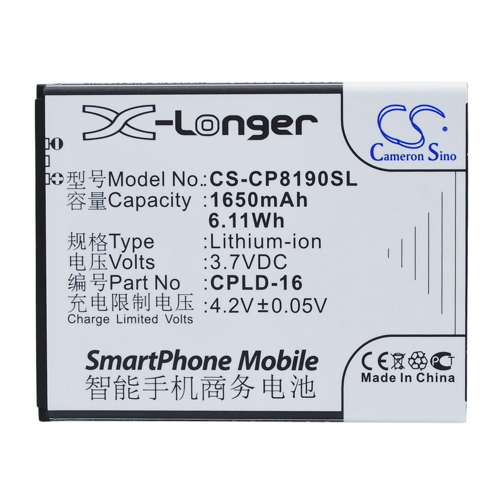 Přímý pohled na štítek CS-CP8190SL – X-Longer, Cameron Sino, 1650mAh, 6,11Wh, CPLD-16, 3,7V