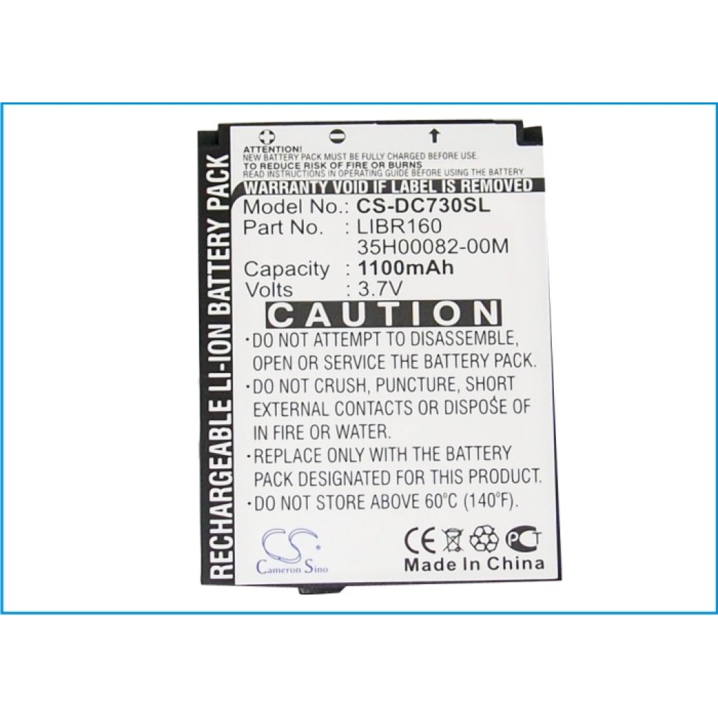 Celni pohled na stitek CS-DC730SL: LIBR160, 1100mAh, 3,7V