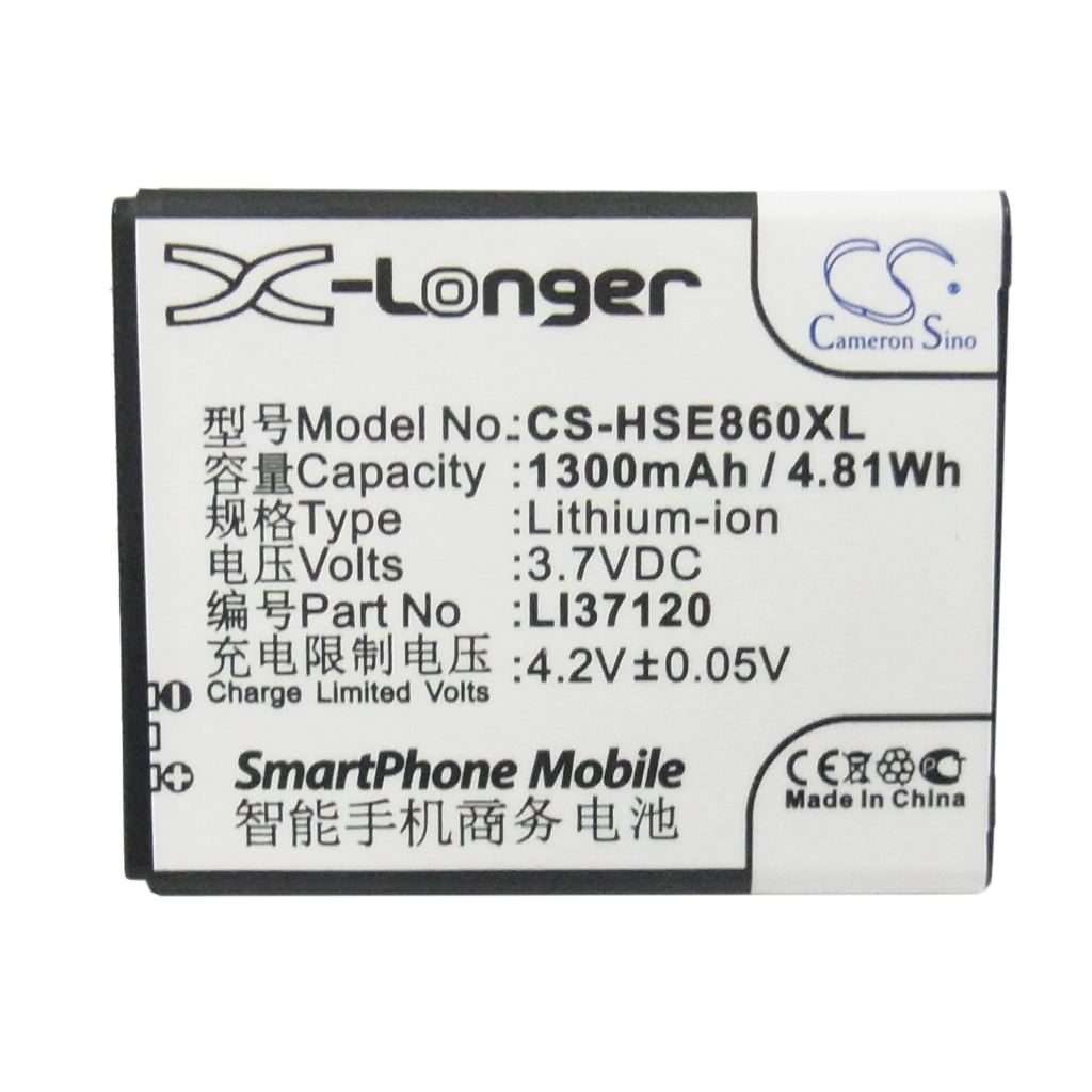 X-Longer / Cameron Sino CS-HSE860XL 3,7V 1300mAh – čelní pohled na štítek
