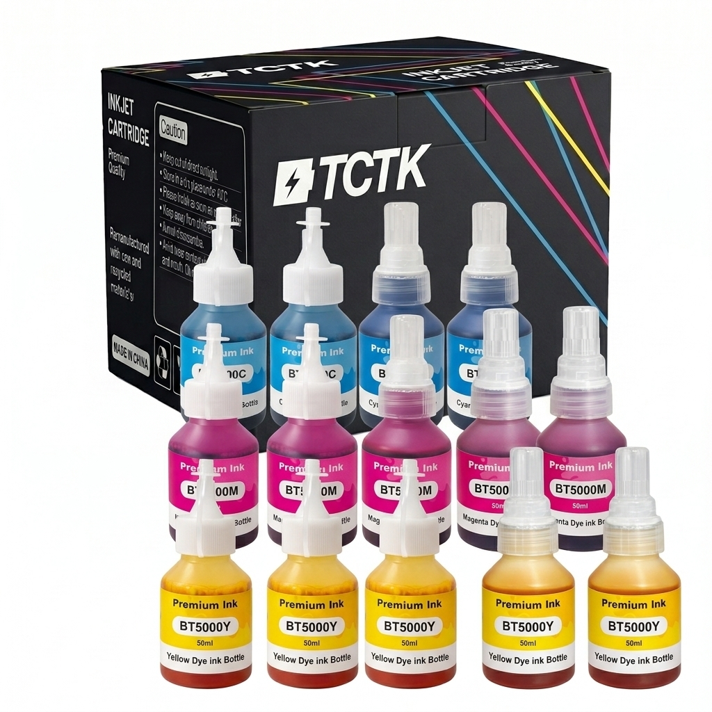 TCTK Inkoustové náplně BT5000C 50mlBT5000M BT5000Y BT5000C 50mlBT5000M BT5000Y sada 6 ks CMY (po 2 ks) kompatibilní s Brother DCP-T220 DCP-T226 DCP-T300 DCP-T310 DCP-T420W DCP-T425W, nahrazuje F cap