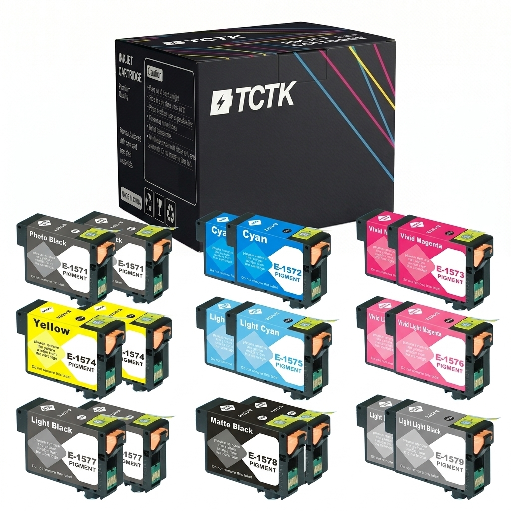 TCTK Inkoustové náplně T1571 T1572 T1573 T1574 T1575 T1576 T1577 T1578 T1579 sada 27 ks vícebarevná (po 3 ks) kompatibilní s Epson Stylus Photo R 3000, nahrazuje C13T15714010