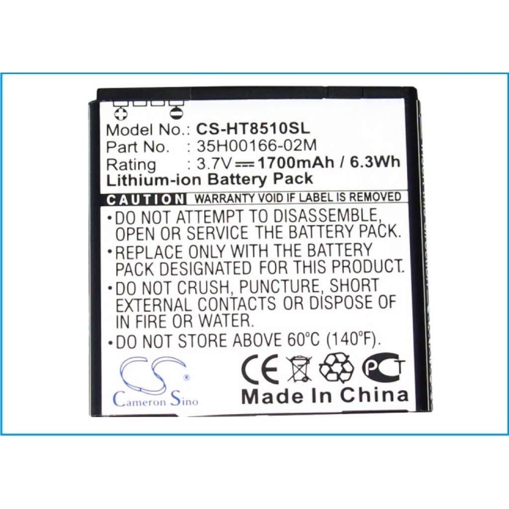 CS-HT8510SL etiketa 1700mAh 3.7V Li-ion baterie pro HTC
