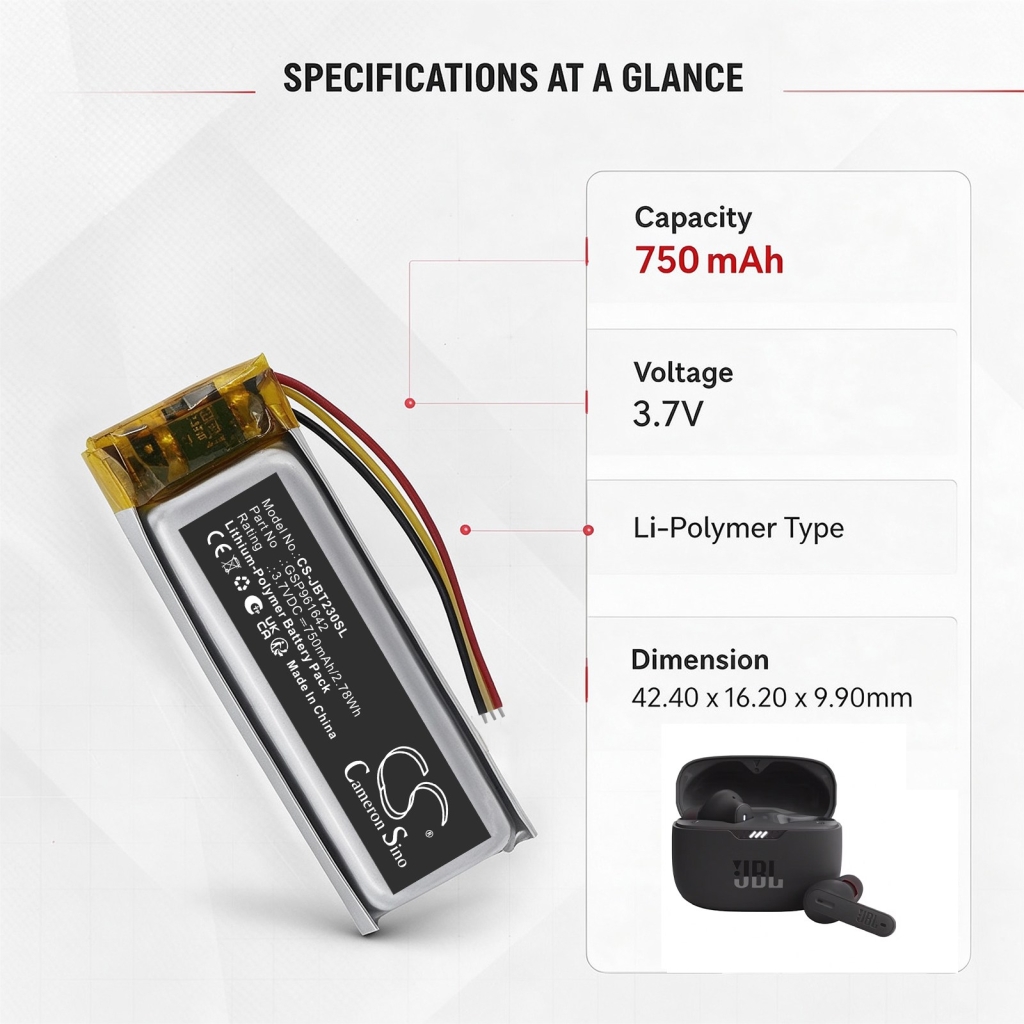 Baterie kompatibilní s JBL Tune 230NC Charging Case Beam 230NC Charging Case Beam Earbuds charging Case CS-JBT230SL
