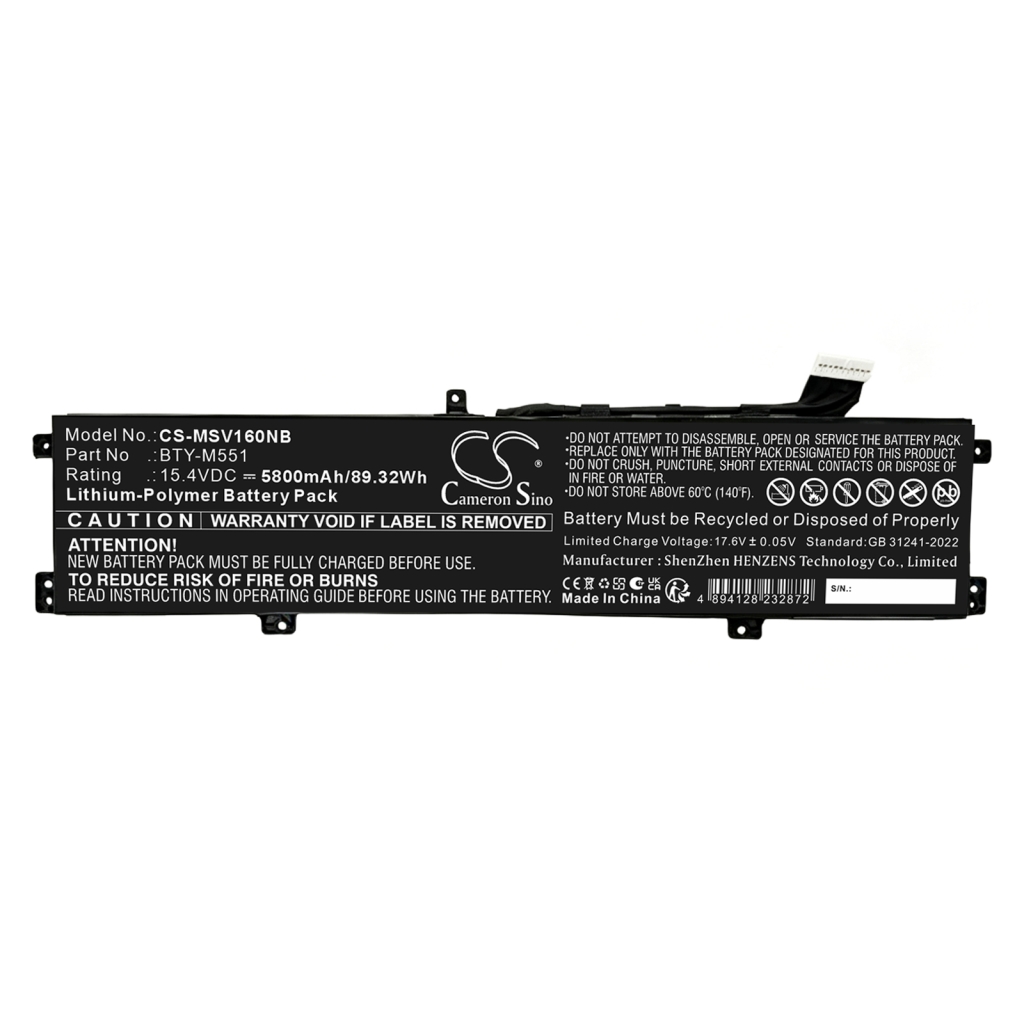 Baterie kompatibilní s MSI Vector 16 16 HX 16 HX A13V CS-MSV160NB