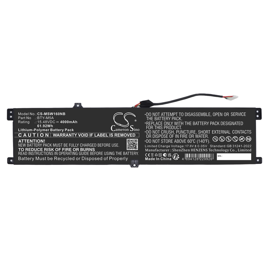 Baterie Nahrazuje MSI BTY-M5A