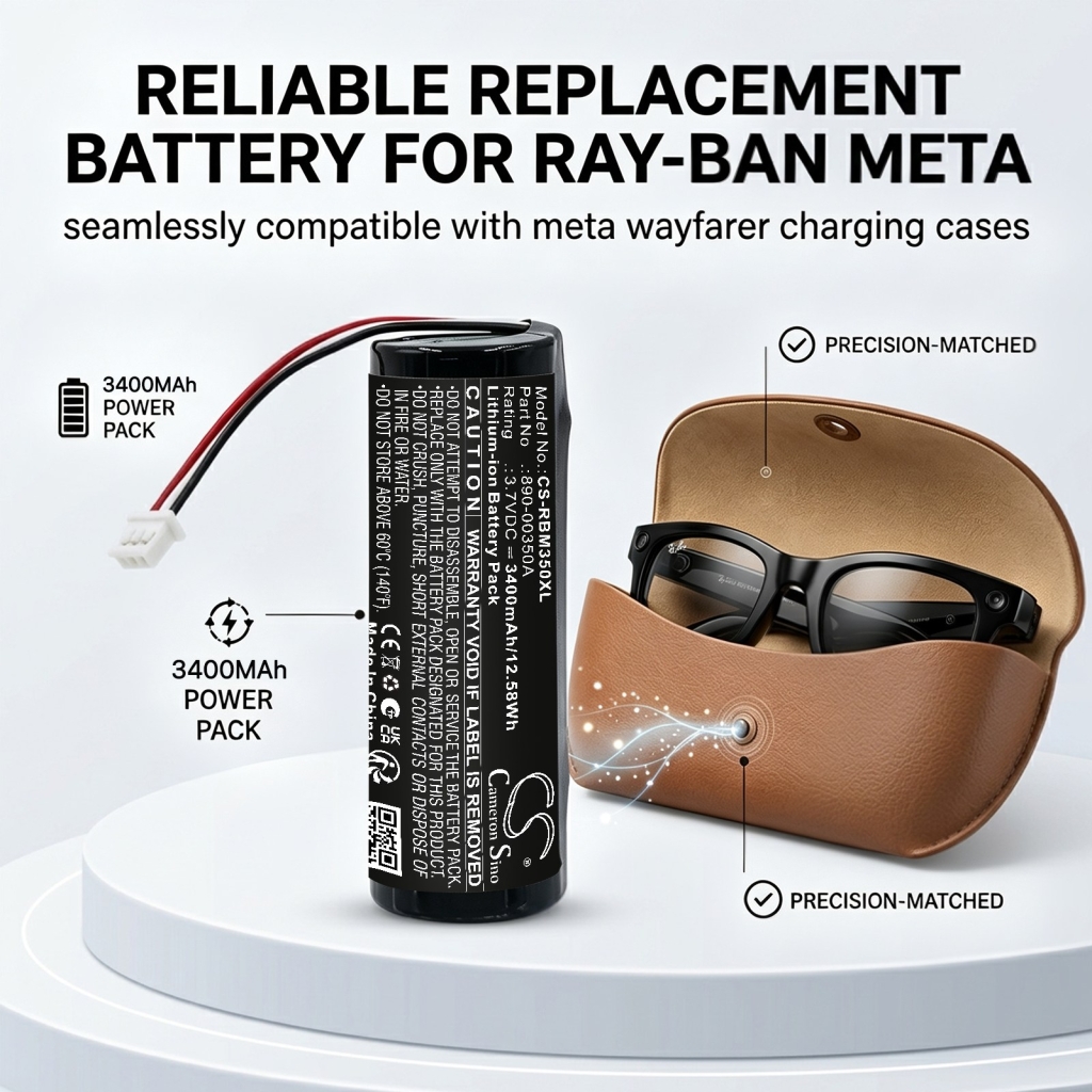 Baterie kompatibilní s Ray-ban Meta Wayfarer Charging Case CS-RBM350XL