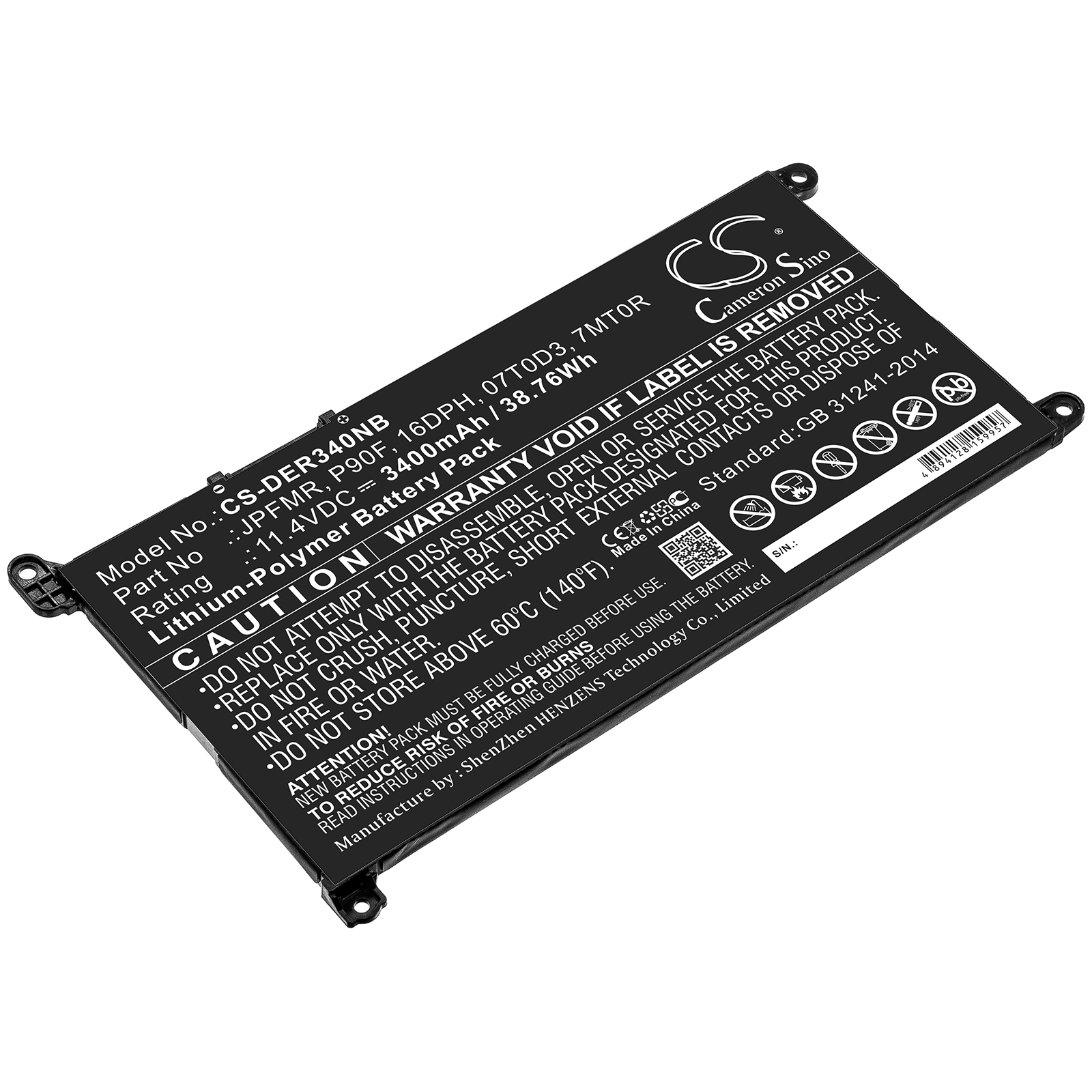 Cameron Sino CS-DER340NB 11.4V Li-Polymer 3400mAh černá - neoriginální